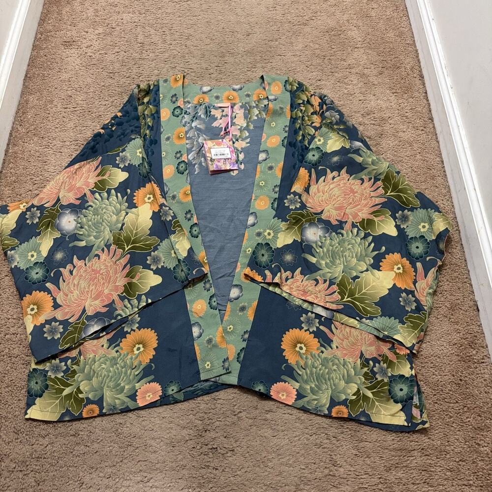 New Powder UK Floral Kimono Open Front Cardigan Top/Jacket Womens One Size NWT